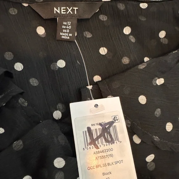 Next Black/White Polka Dot Short Sleeve Mesh Ruffle Maxi Dress NWT Sz US 8 - Picture 3 of 4